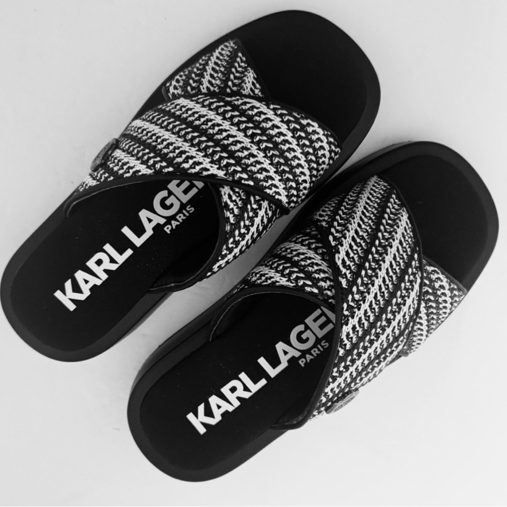 Karl Lagerfeld Paris Women’s Woven Slip on Platform Sandals